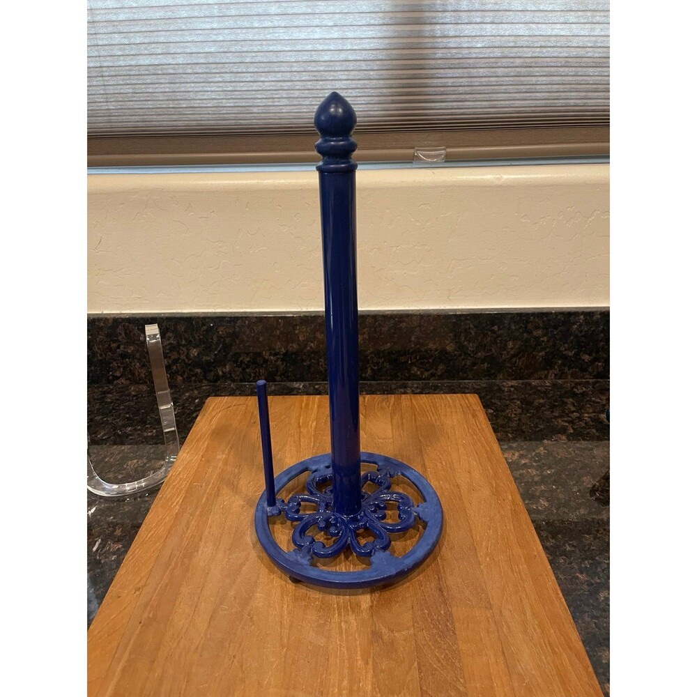 Table top blue cast iron kitchen paper towel holder